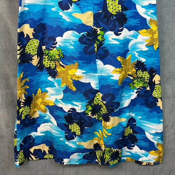 Vintage Hukilau Fashions Dress Women 14 Blue Floral Maxi Tropical Hawaiian Beach - Picture 3 of 12